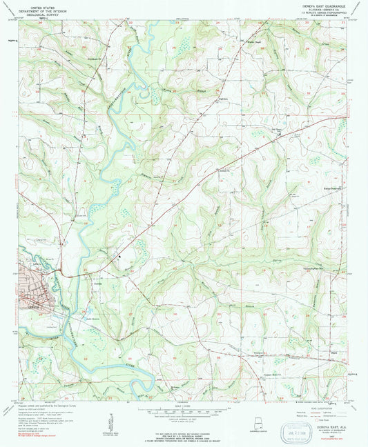 Classic USGS Geneva East Alabama 7.5'x7.5' Topo Map Image