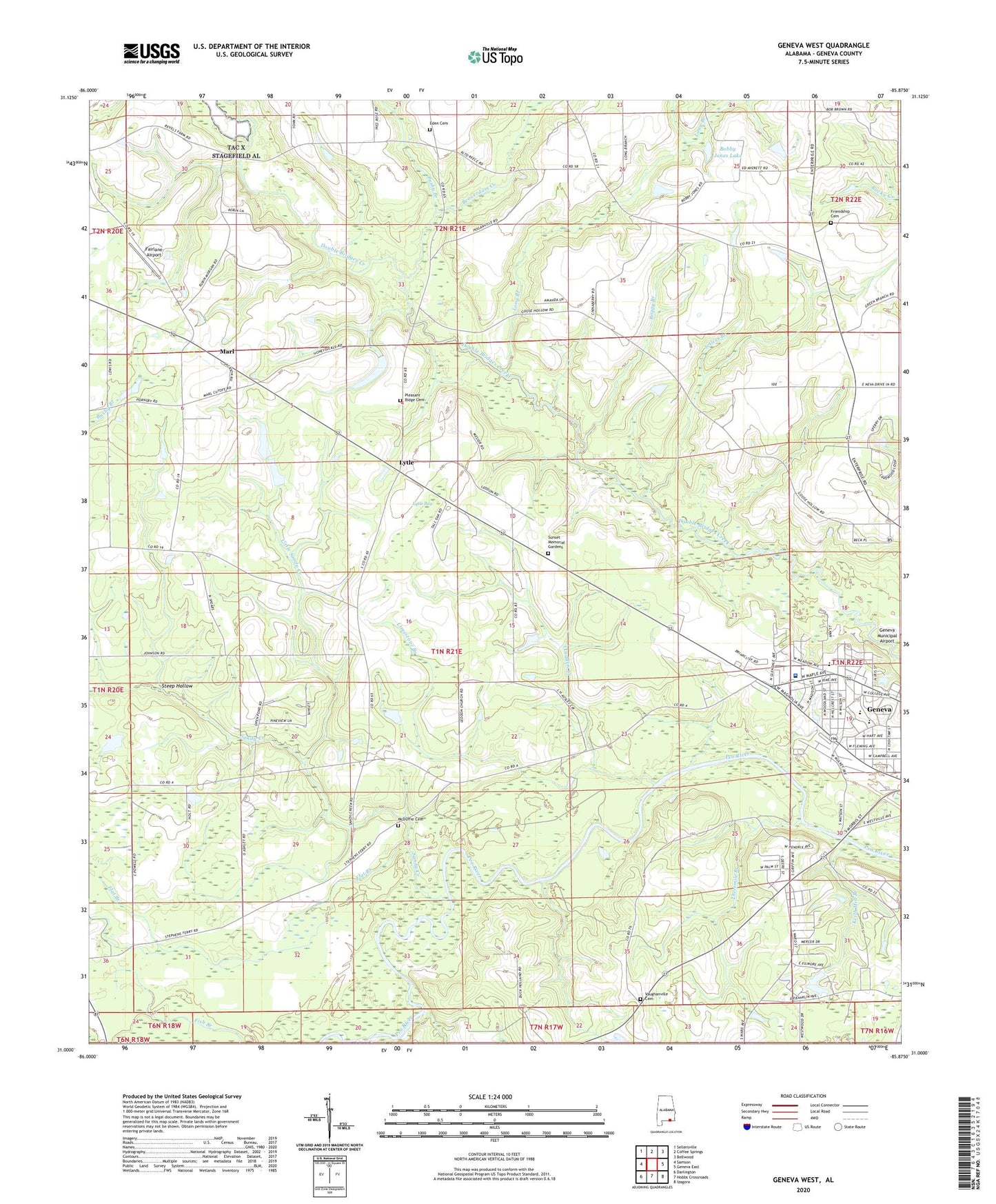 Geneva West Alabama US Topo Map Image