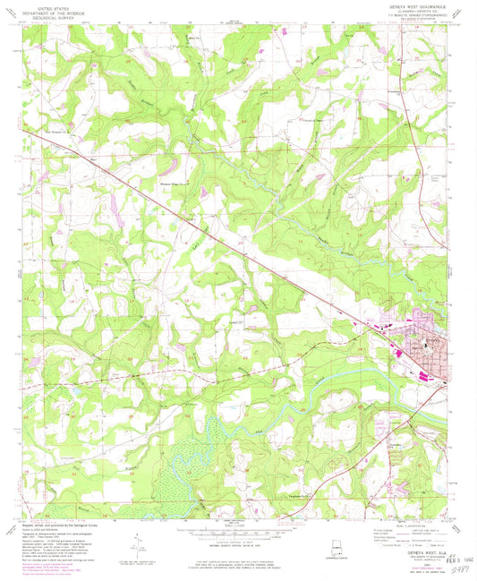 Classic USGS Geneva West Alabama 7.5'x7.5' Topo Map Image