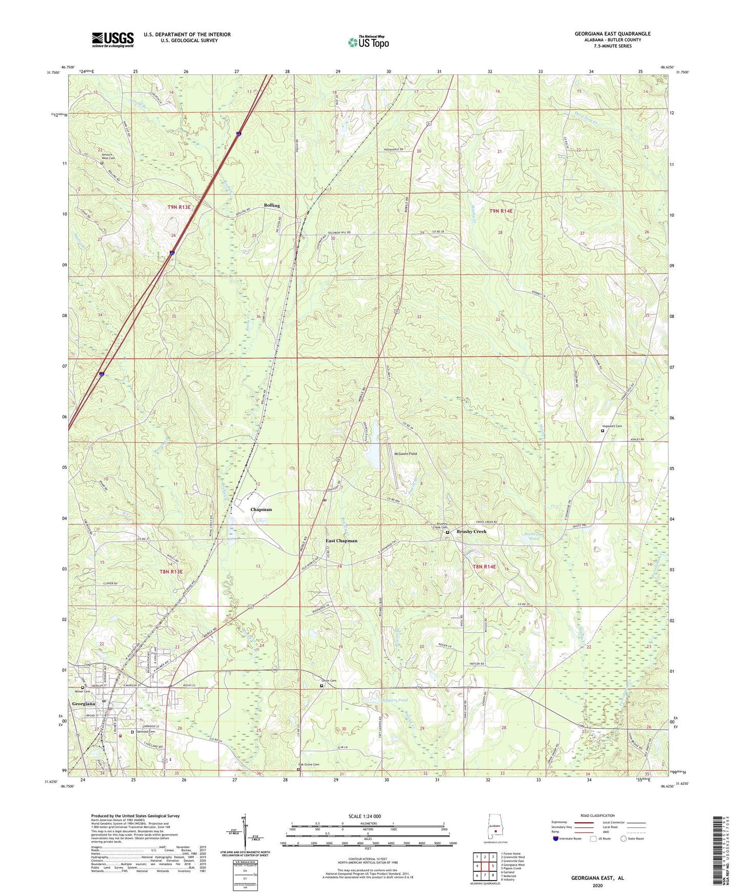 Georgiana East Alabama US Topo Map Image