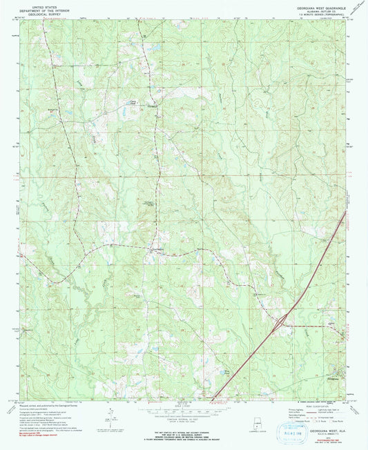 Classic USGS Georgiana West Alabama 7.5'x7.5' Topo Map Image