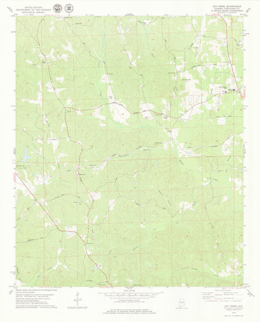 Classic USGS Gin Creek Alabama 7.5'x7.5' Topo Map Image