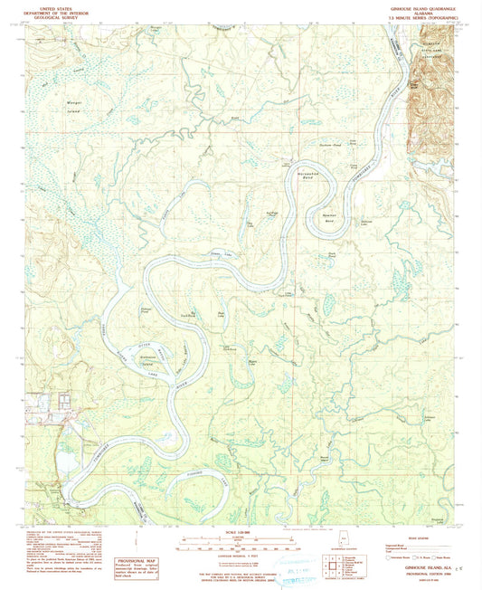 Classic USGS Ginhouse Island Alabama 7.5'x7.5' Topo Map Image