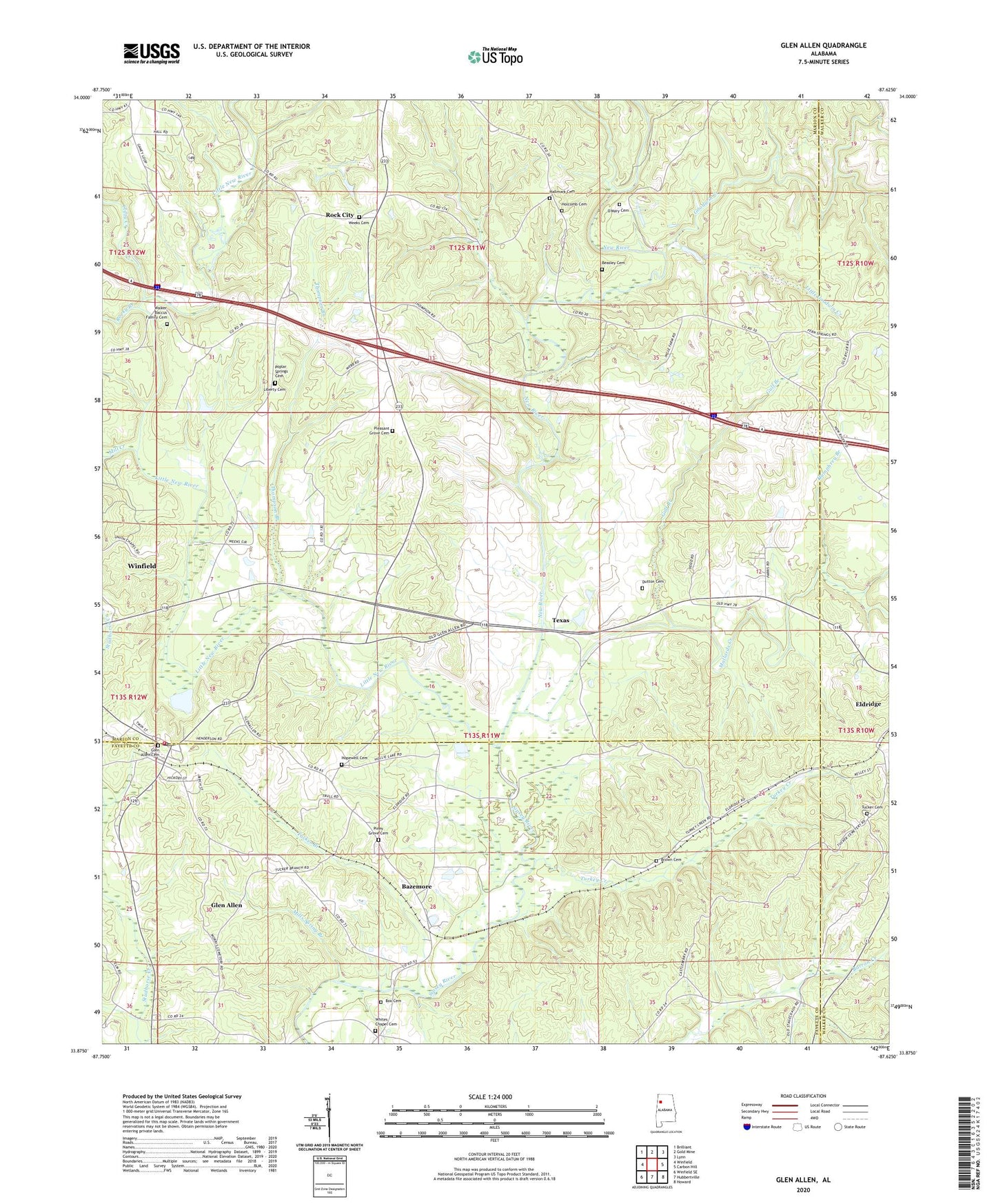 Glen Allen Alabama US Topo Map Image