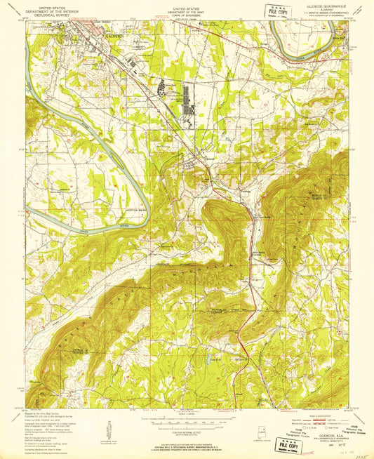 Classic USGS Glencoe Alabama 7.5'x7.5' Topo Map Image