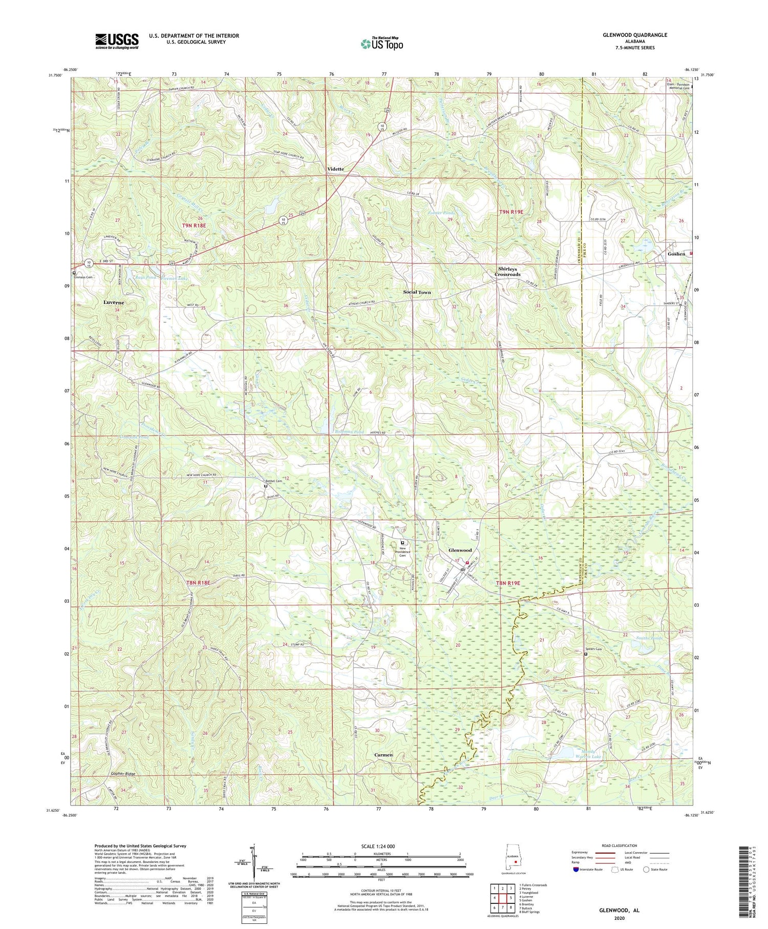 Glenwood Alabama US Topo Map Image