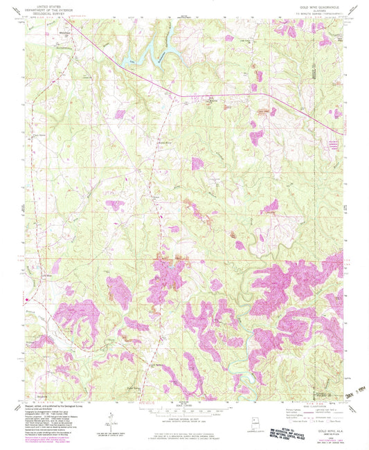 Classic USGS Gold Mine Alabama 7.5'x7.5' Topo Map Image