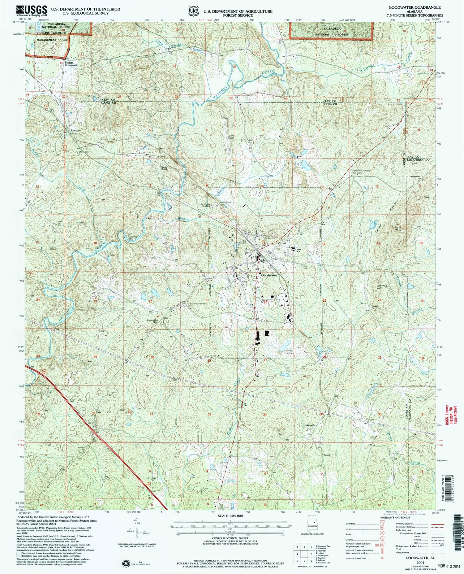 Classic USGS Goodwater Alabama 7.5'x7.5' Topo Map Image
