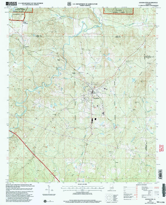 Classic USGS Goodwater Alabama 7.5'x7.5' Topo Map Image