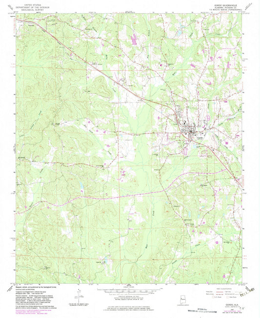 Classic USGS Gordo Alabama 7.5'x7.5' Topo Map Image