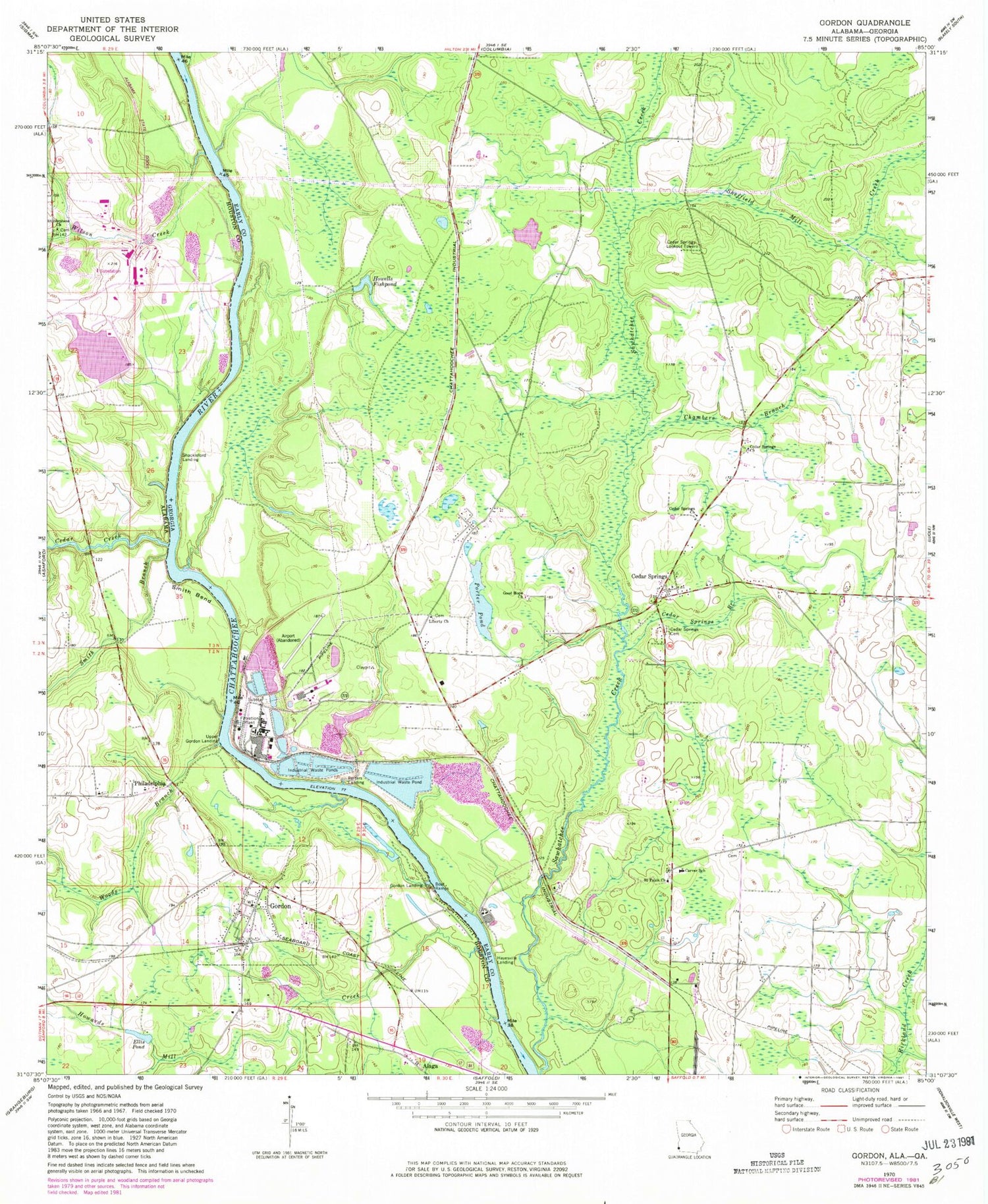 Classic USGS Gordon Alabama 7.5'x7.5' Topo Map Image