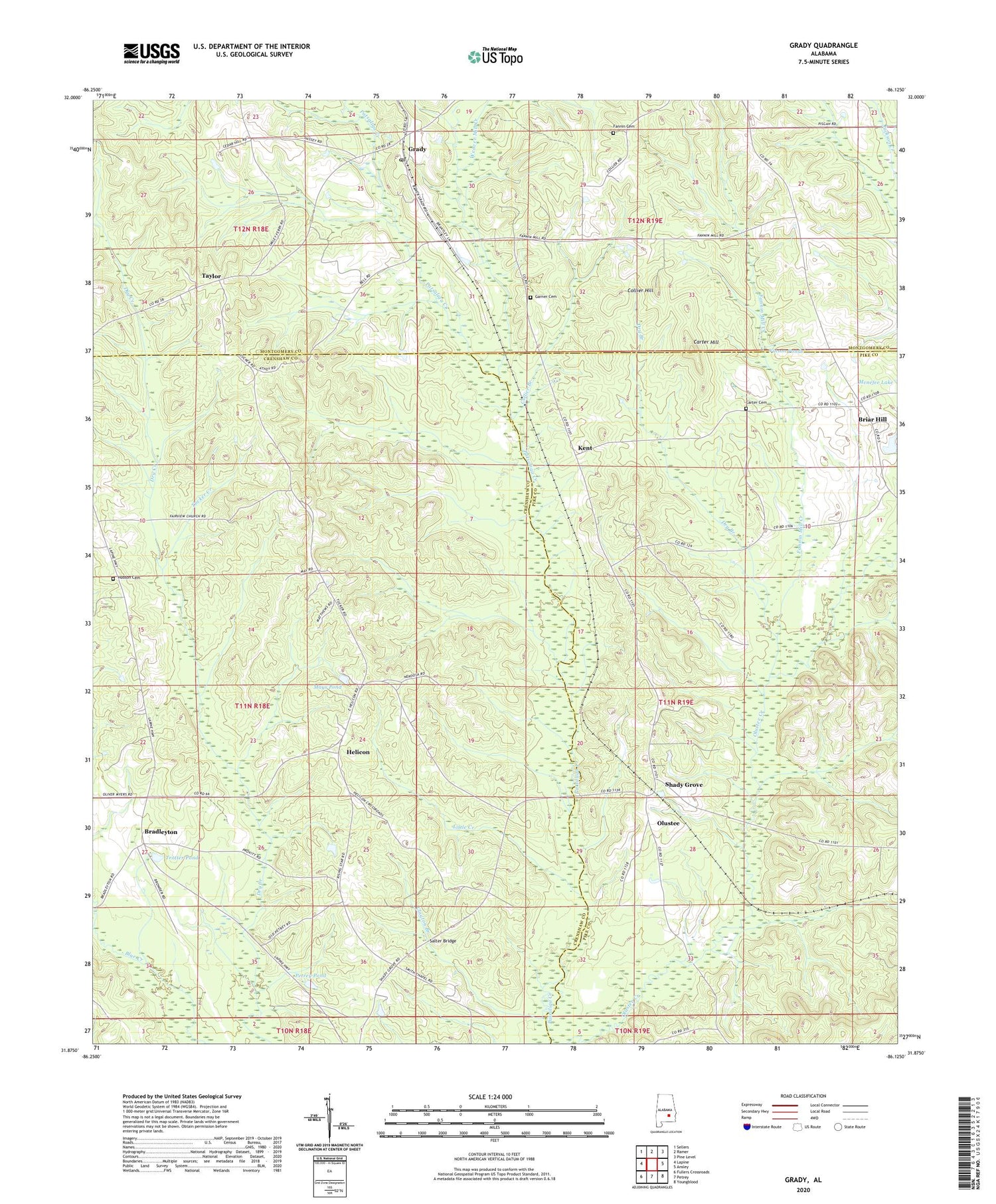 Grady Alabama US Topo Map Image