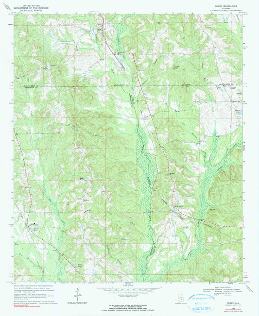 Classic USGS Grady Alabama 7.5'x7.5' Topo Map Image