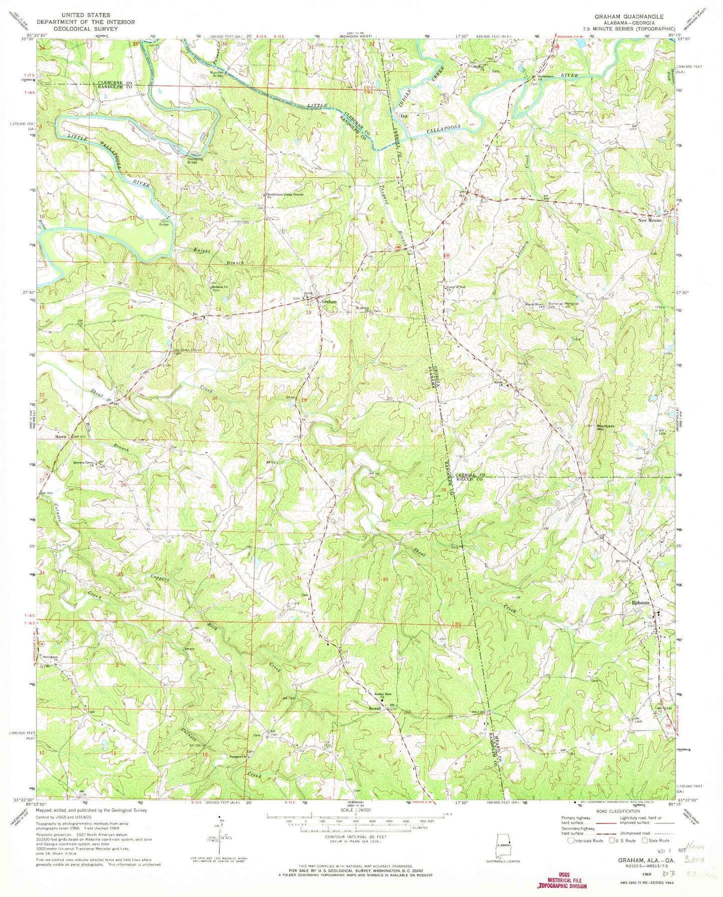 Classic USGS Graham Alabama 7.5'x7.5' Topo Map Image