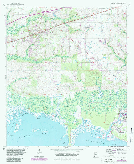 Classic USGS Grand Bay Alabama 7.5'x7.5' Topo Map Image