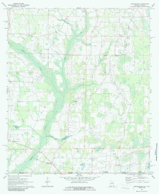 Classic USGS Grangeburg Alabama 7.5'x7.5' Topo Map Image
