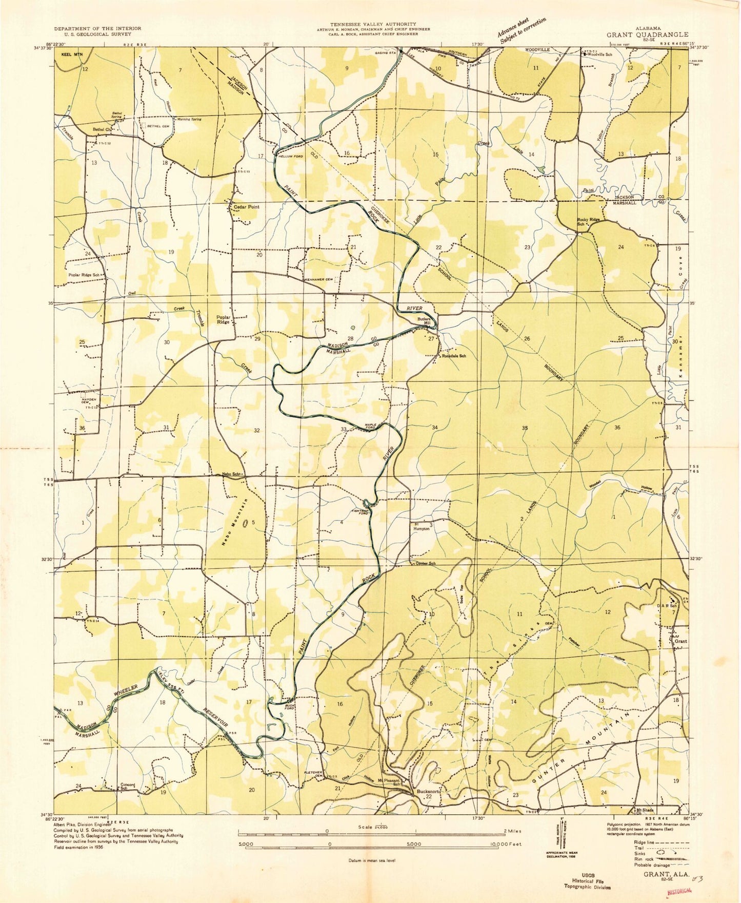Classic USGS Grant Alabama 7.5'x7.5' Topo Map Image