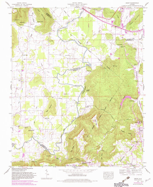 Classic USGS Grant Alabama 7.5'x7.5' Topo Map Image