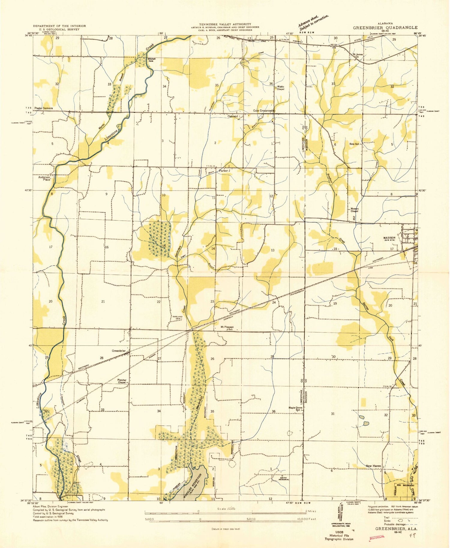 Classic USGS Greenbrier Alabama 7.5'x7.5' Topo Map Image
