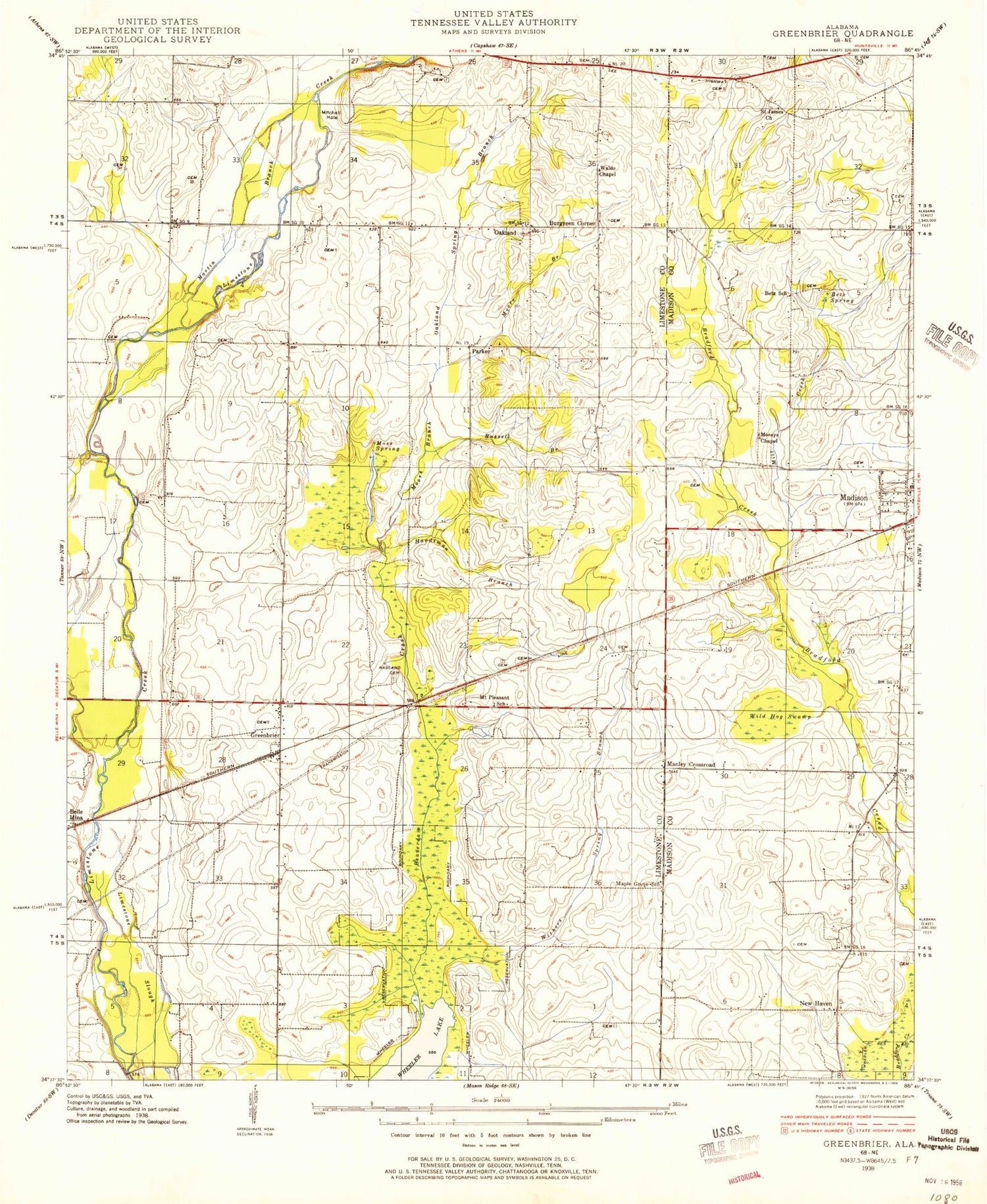 Classic USGS Greenbrier Alabama 7.5'x7.5' Topo Map Image