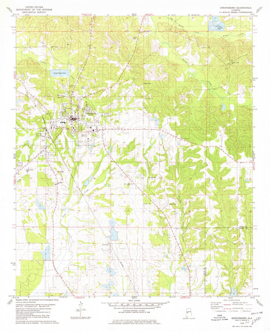 Classic USGS Greensboro Alabama 7.5'x7.5' Topo Map Image