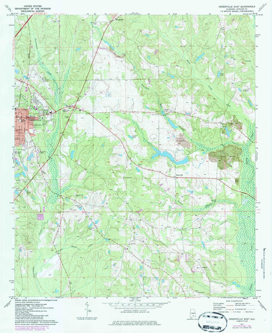 Classic USGS Greenville East Alabama 7.5'x7.5' Topo Map Image
