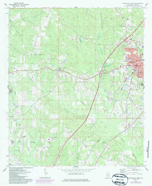Classic USGS Greenville West Alabama 7.5'x7.5' Topo Map Image