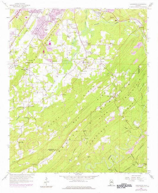 Classic USGS Greenwood Alabama 7.5'x7.5' Topo Map Image