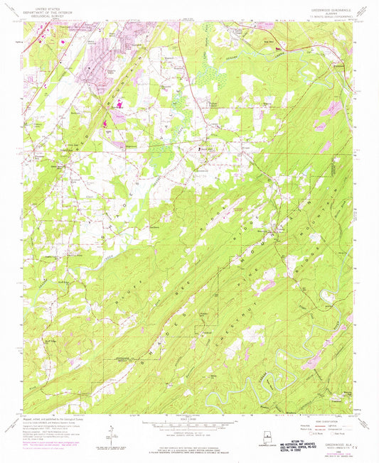 Classic USGS Greenwood Alabama 7.5'x7.5' Topo Map Image