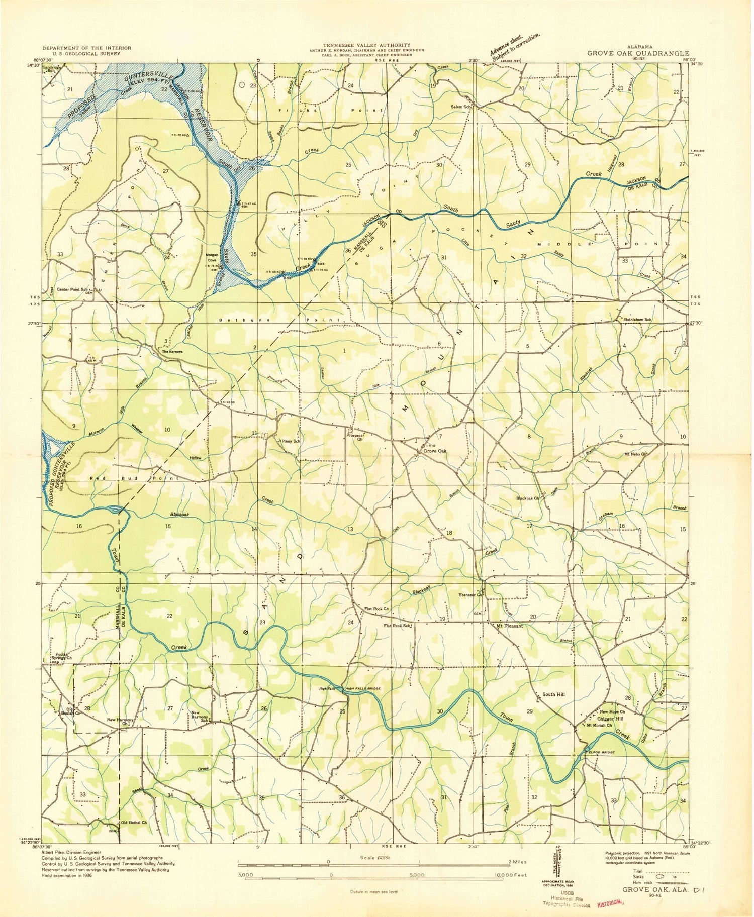 Classic USGS Grove Oak Alabama 7.5'x7.5' Topo Map Image
