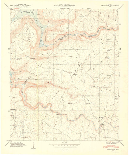 Classic USGS Grove Oak Alabama 7.5'x7.5' Topo Map Image