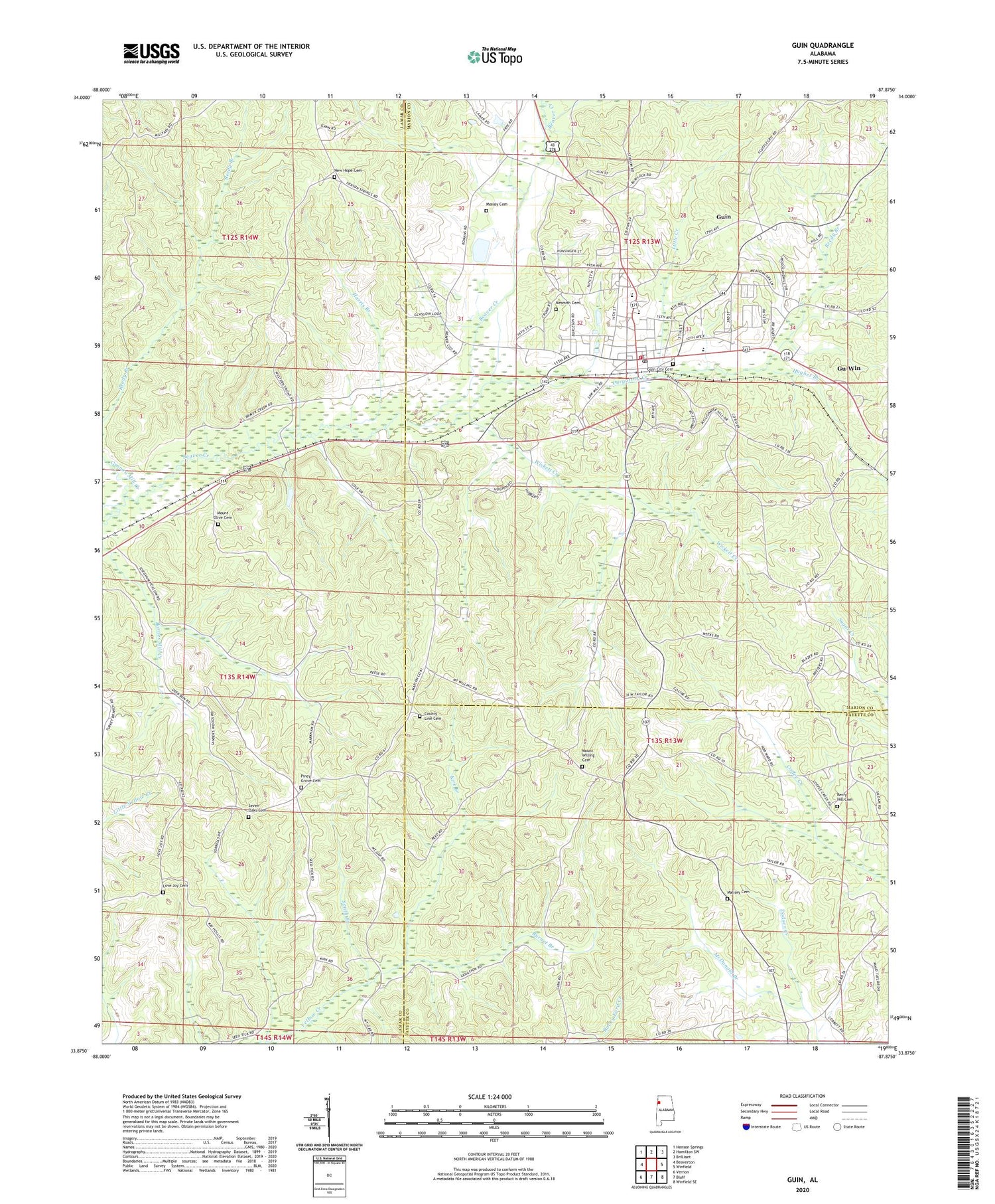 Guin Alabama US Topo Map Image