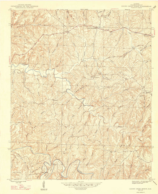 Classic USGS Guinn Cross Roads Alabama 7.5'x7.5' Topo Map Image