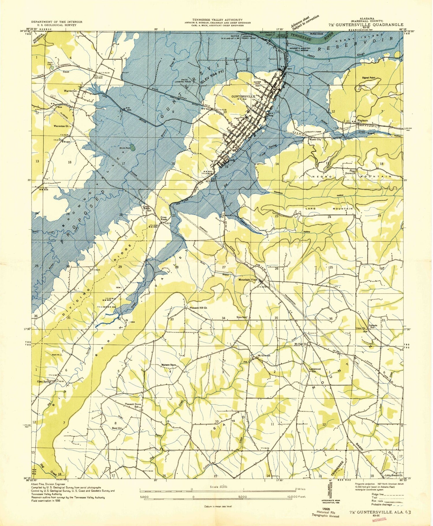 Classic USGS Guntersville Alabama 7.5'x7.5' Topo Map Image