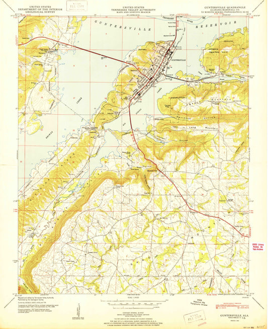 Classic USGS Guntersville Alabama 7.5'x7.5' Topo Map Image