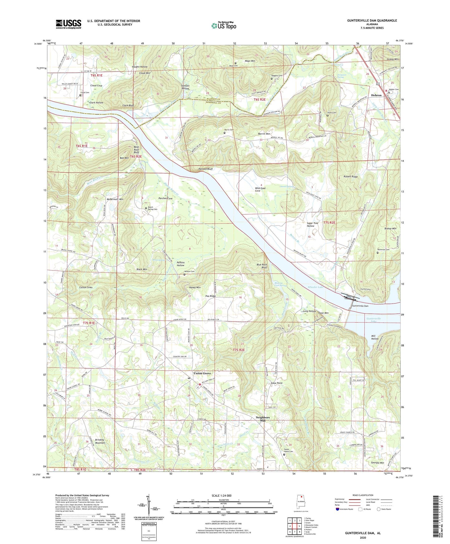Guntersville Dam Alabama US Topo Map Image