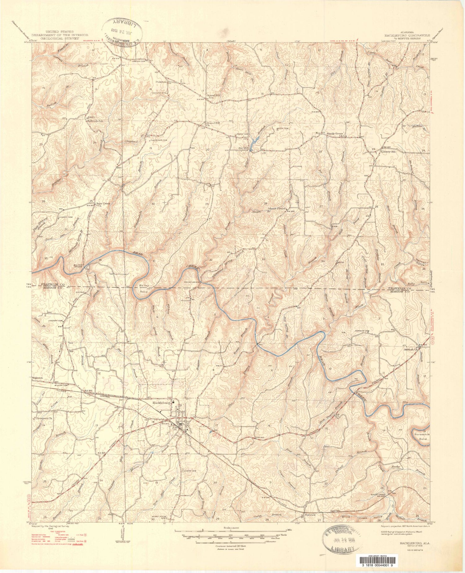Classic USGS Hackleburg Alabama 7.5'x7.5' Topo Map Image
