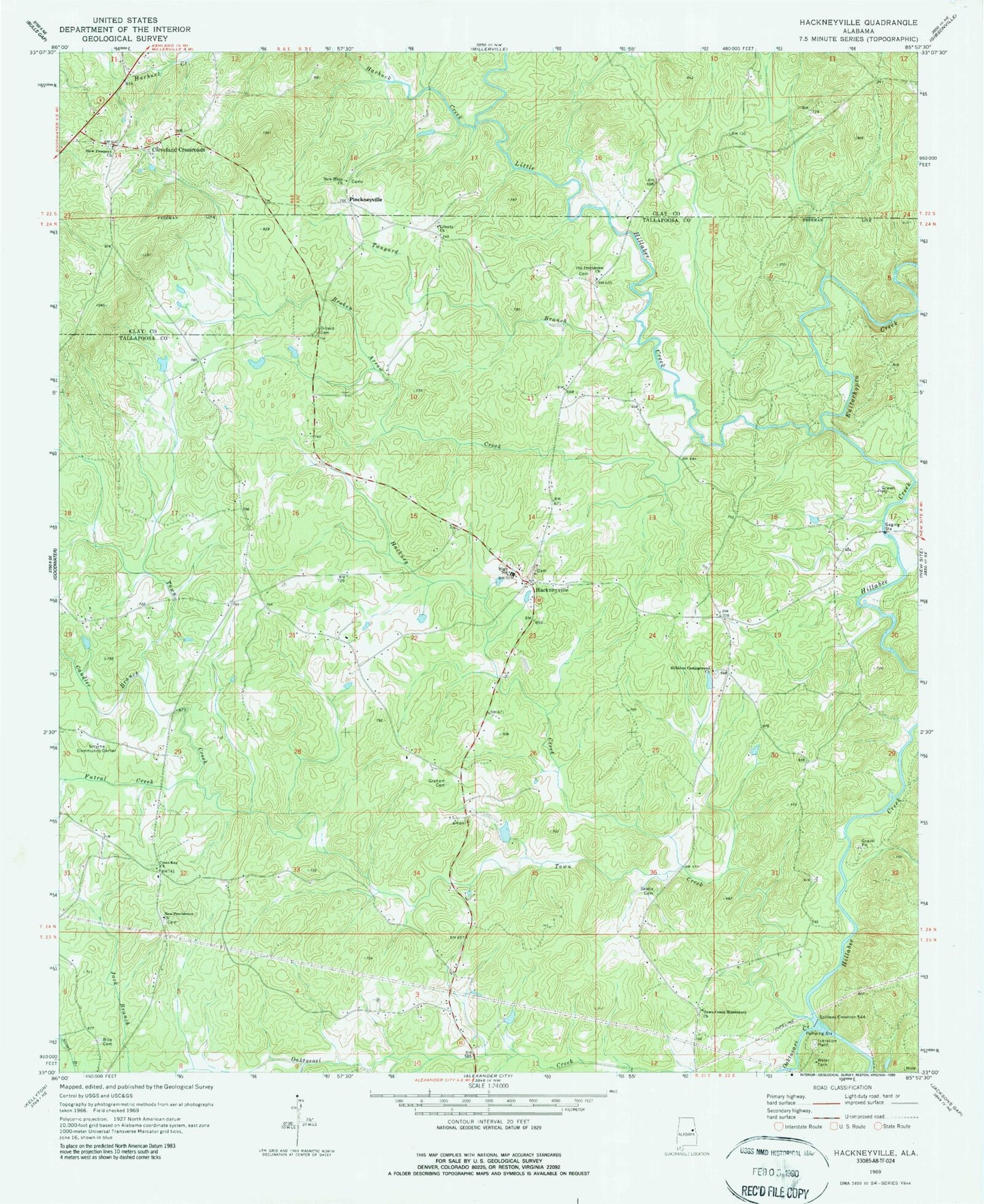 Classic USGS Hackneyville Alabama 7.5'x7.5' Topo Map Image