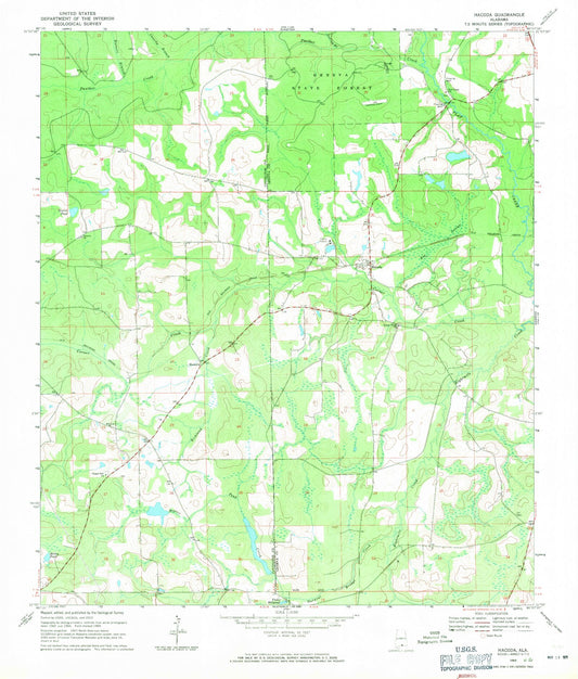 Classic USGS Hacoda Alabama 7.5'x7.5' Topo Map Image