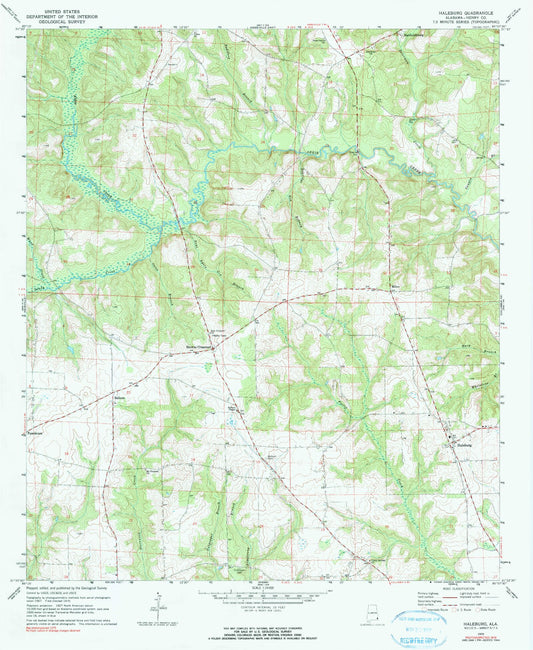 Classic USGS Haleburg Alabama 7.5'x7.5' Topo Map Image