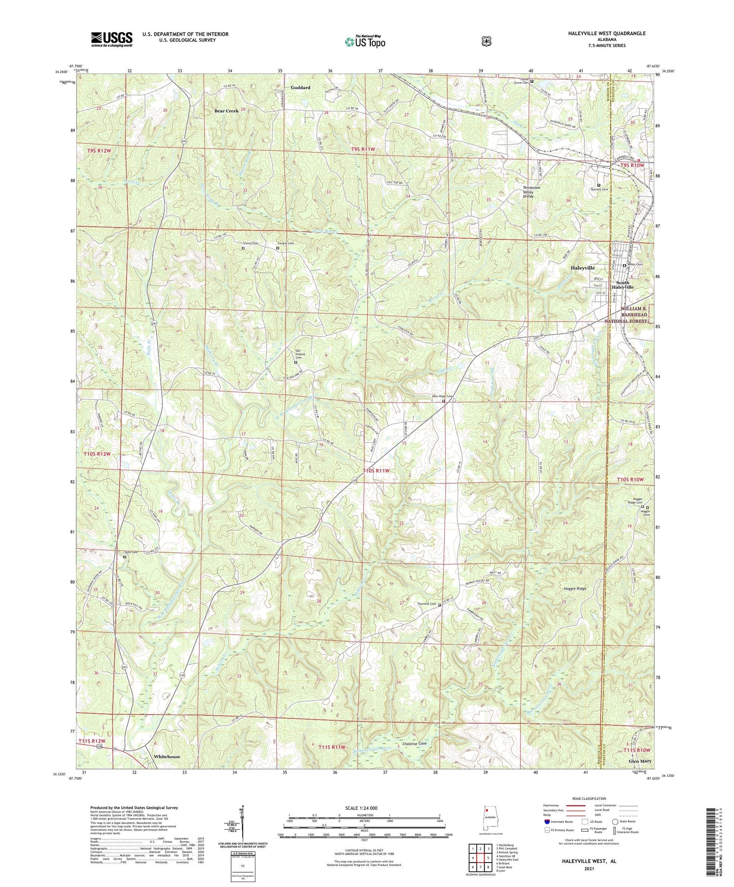 Haleyville West Alabama US Topo Map Image