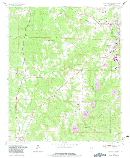 Classic USGS Haleyville West Alabama 7.5'x7.5' Topo Map Image