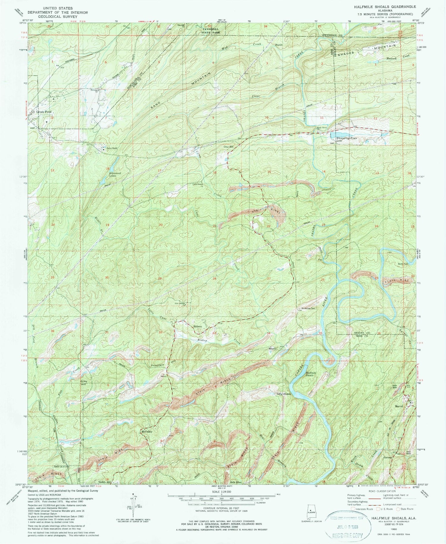 Classic USGS Halfmile Shoals Alabama 7.5'x7.5' Topo Map Image