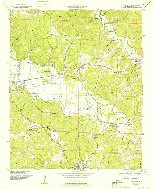 Classic USGS Halltown Alabama 7.5'x7.5' Topo Map Image