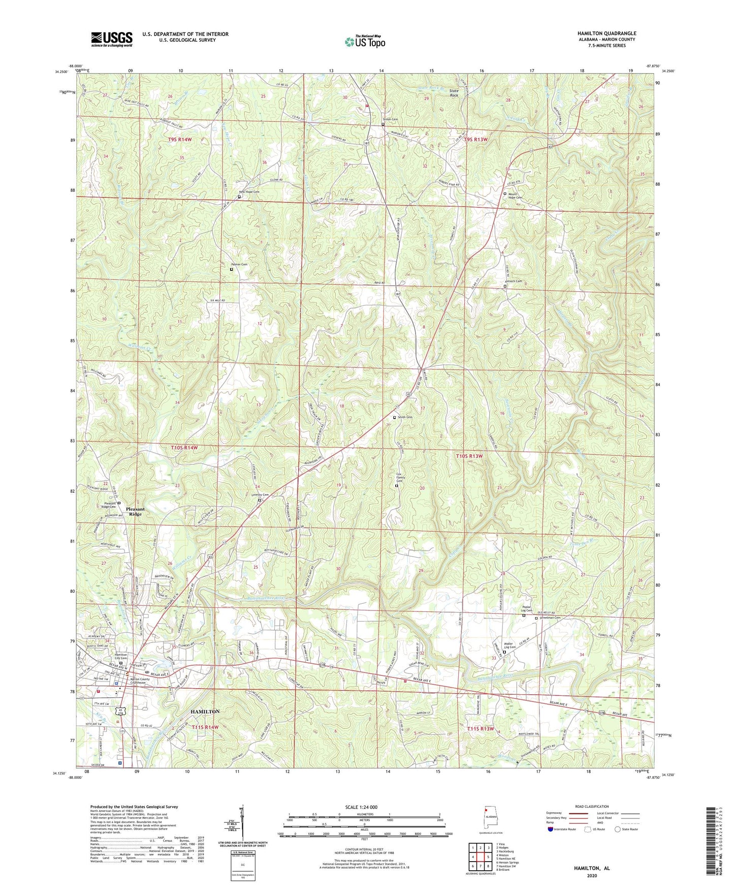 Hamilton Alabama US Topo Map Image