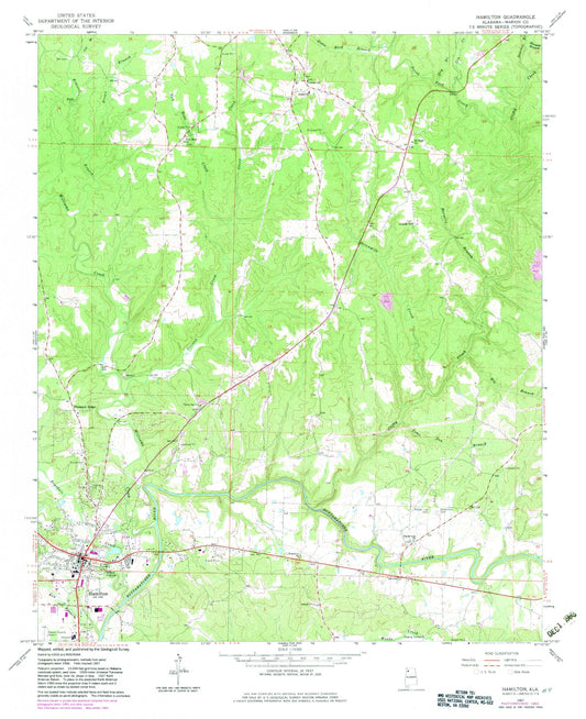 Classic USGS Hamilton Alabama 7.5'x7.5' Topo Map Image