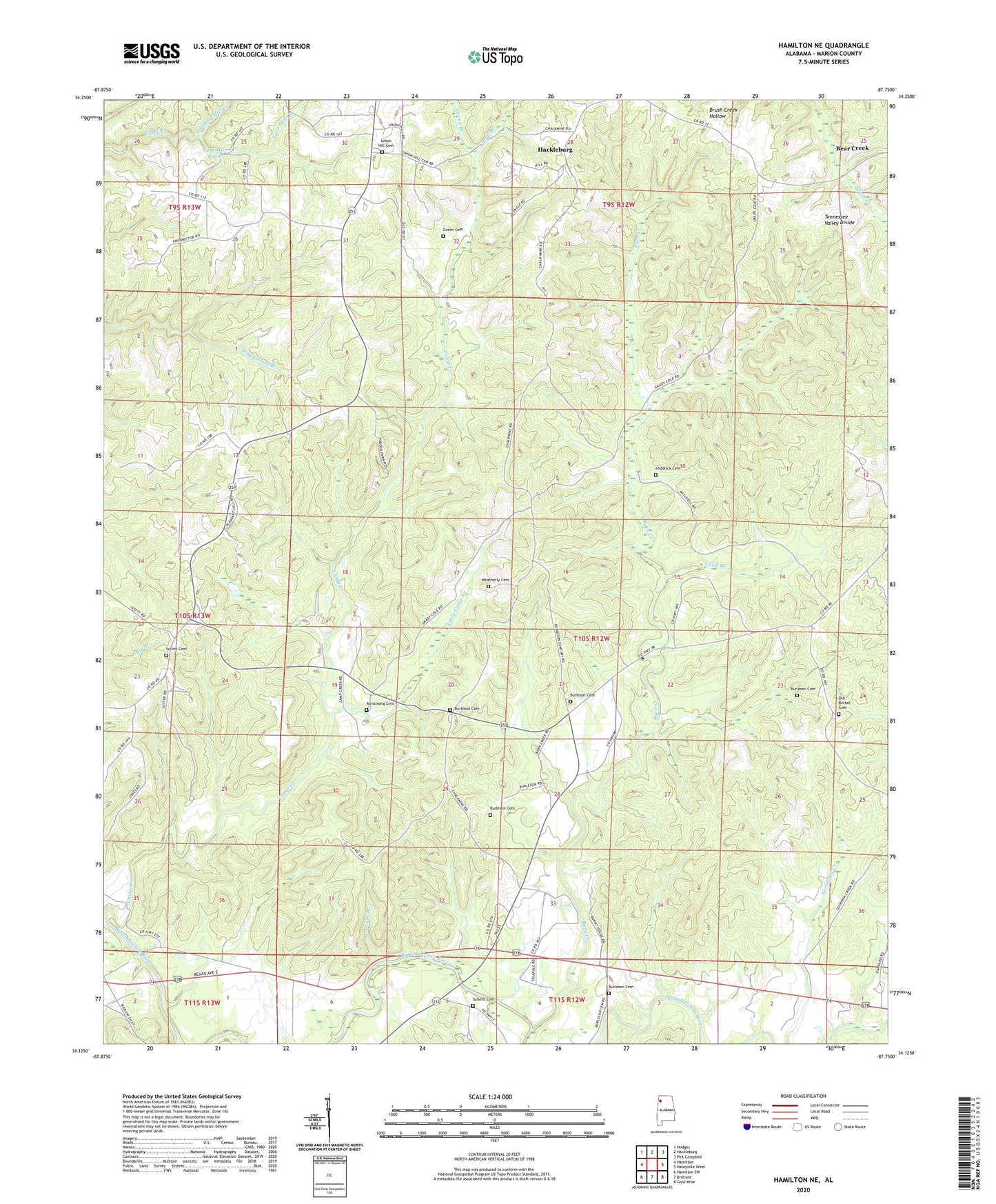 Hamilton NE Alabama US Topo Map Image