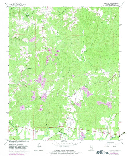 Classic USGS Hamilton NE Alabama 7.5'x7.5' Topo Map Image