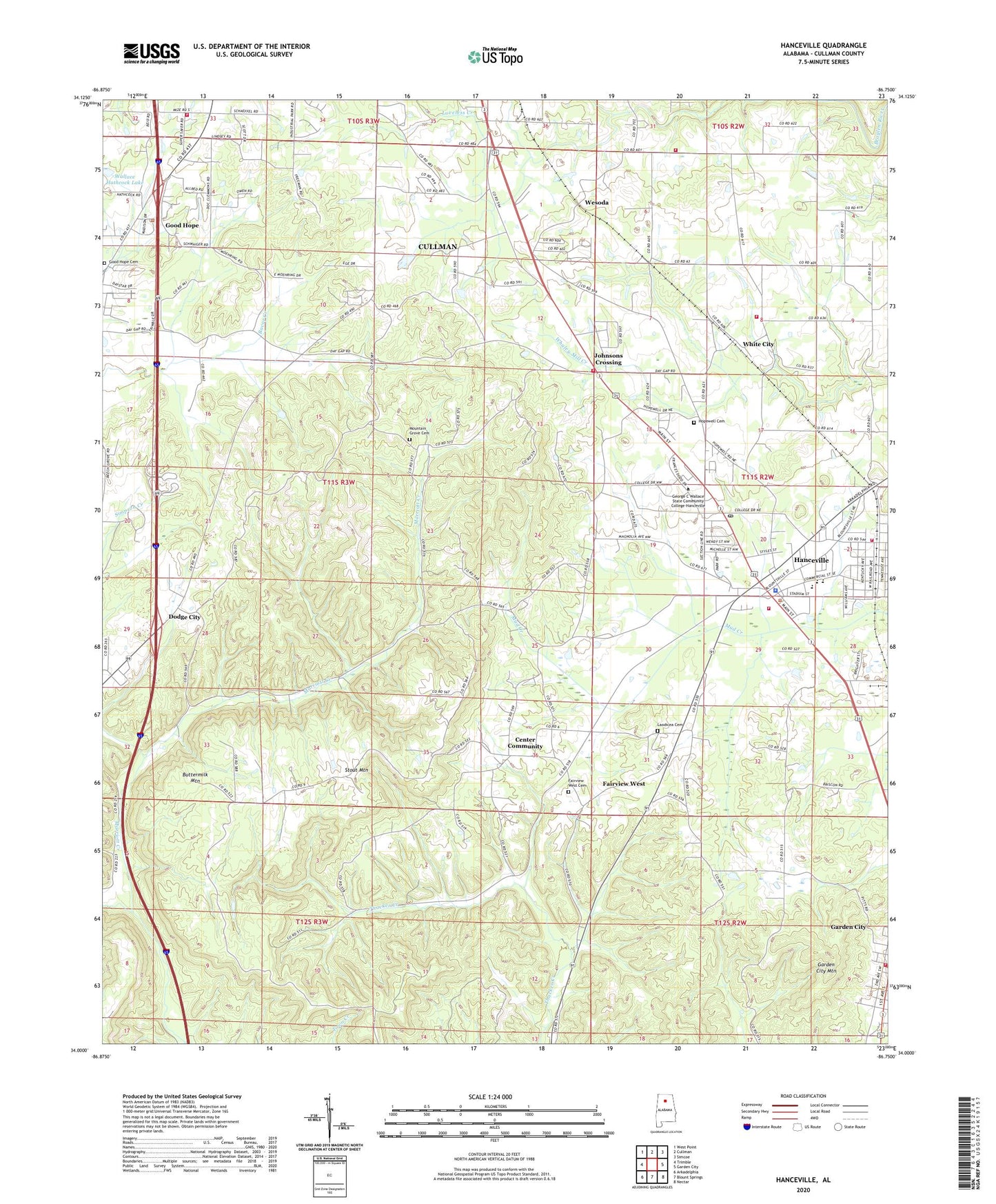 Hanceville Alabama US Topo Map Image