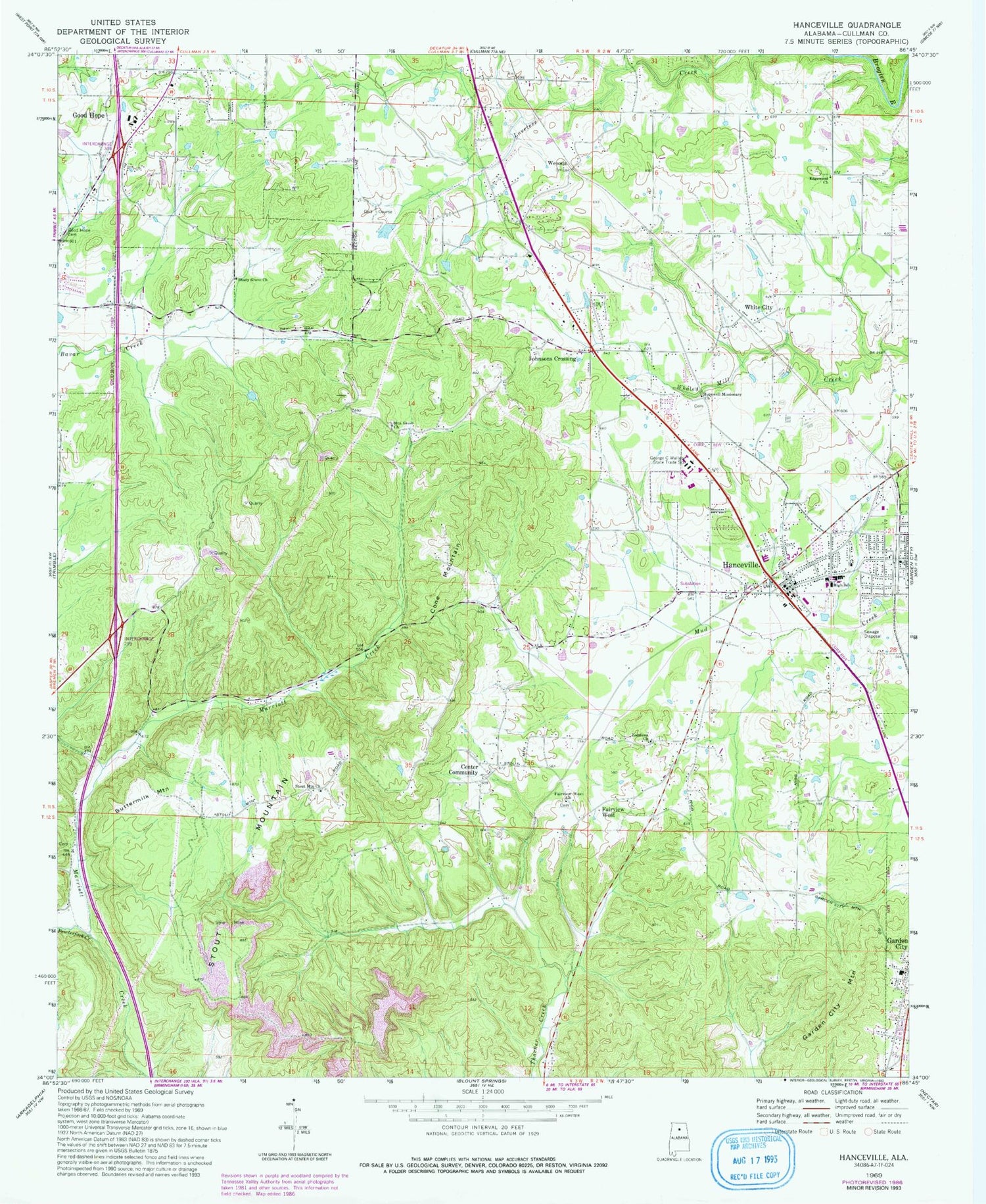 Classic USGS Hanceville Alabama 7.5'x7.5' Topo Map Image
